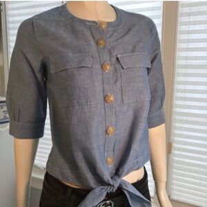 Ann Taylor Denim Tie Front top Size XS